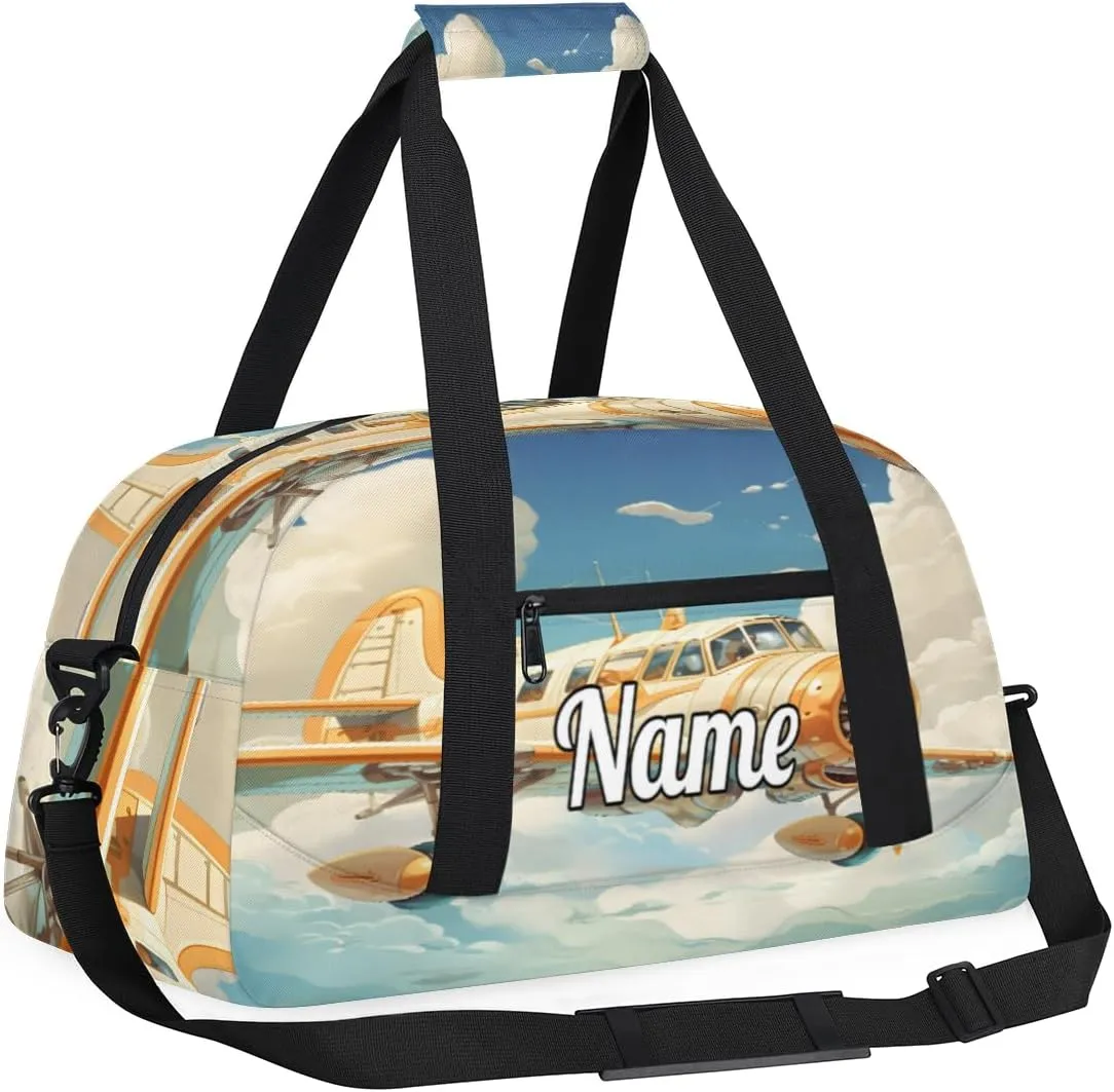 Airplane Clouds Pattern Personalized Dance Bag for Girls Boys Sport Duffel Bag with Your Name Kids Gymnastics Travel Bags