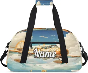 Airplane Clouds Pattern Personalized Dance Bag for Girls Boys Sport Duffel Bag with Your Name Kids Gymnastics Travel Bags