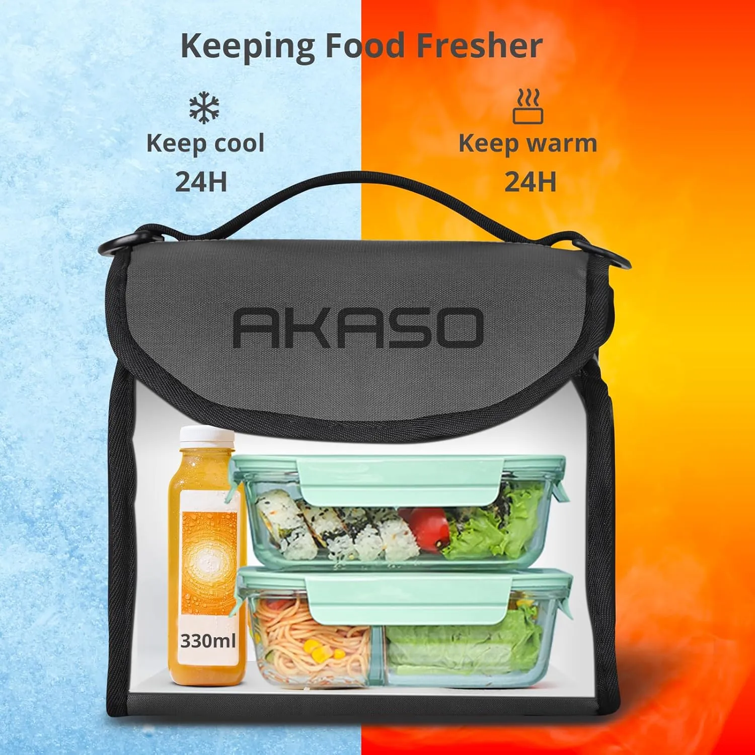 AKASO Insulated Cooler Lunch Bag Packable Lunch Box 12 Can Cooler Bag with Adjustable Shoulder Strap for Office Picnic, Dark Gray