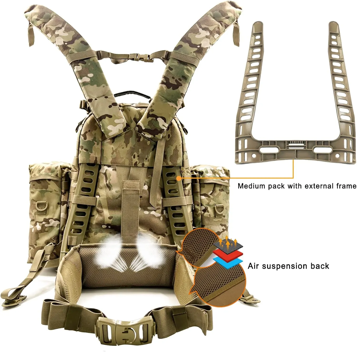 Akmax MOLLE II Medium Rucksack Military Tactical Backpack with Detachable Side Pouches & Upgraded Frame for Enhanced Comfort