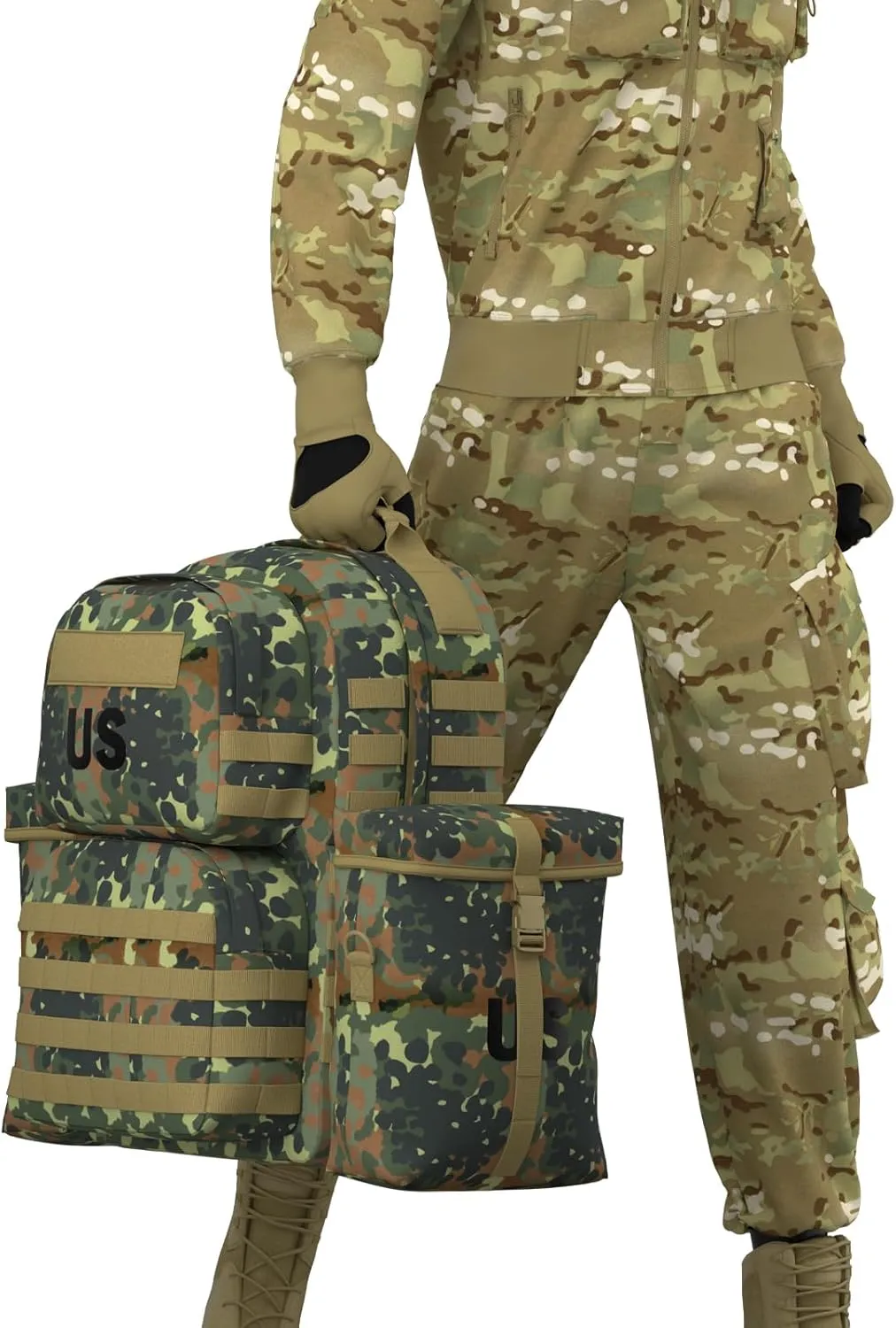 Akmax MOLLE II Medium Rucksack Military Tactical Backpack with Detachable Side Pouches & Upgraded Frame for Enhanced Comfort
