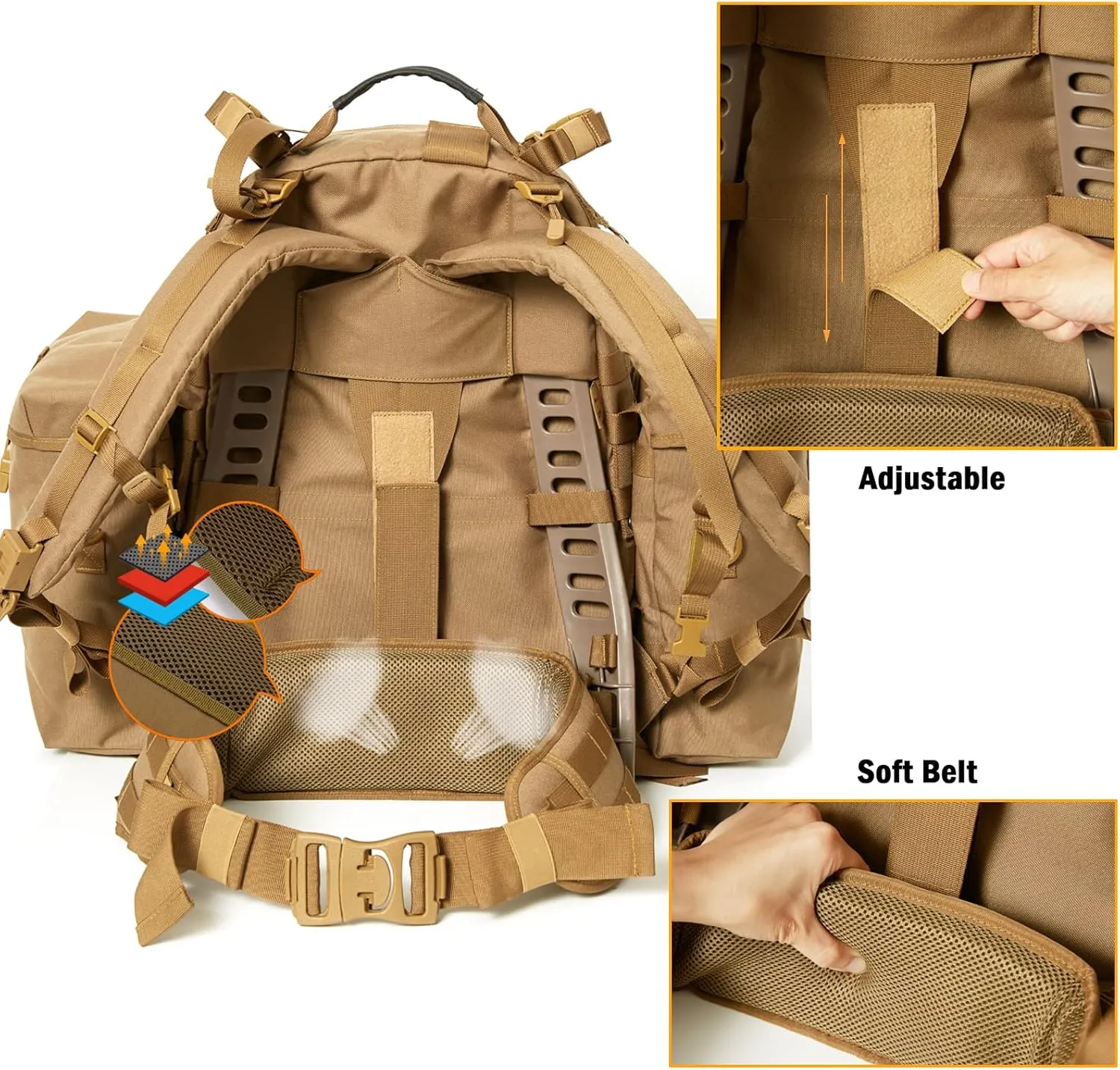 Akmax MOLLE II Medium Rucksack Military Tactical Backpack with Detachable Side Pouches & Upgraded Frame for Enhanced Comfort