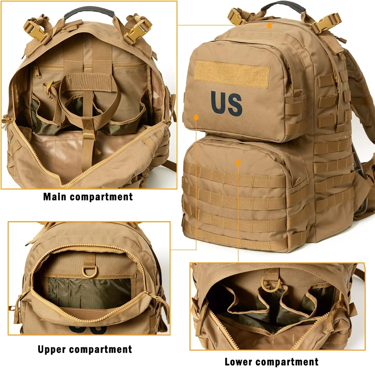 Akmax MOLLE II Medium Rucksack Military Tactical Backpack with Detachable Side Pouches & Upgraded Frame for Enhanced Comfort