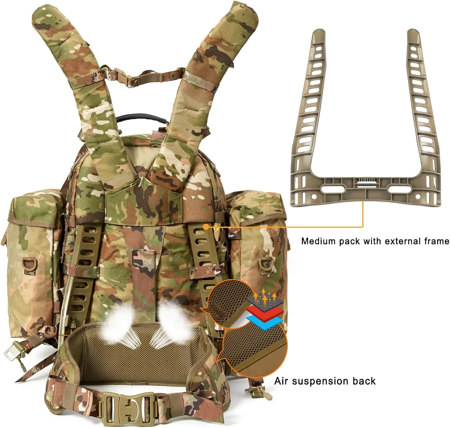 Akmax MOLLE II Medium Rucksack Military Tactical Backpack with Detachable Side Pouches & Upgraded Frame for Enhanced Comfort