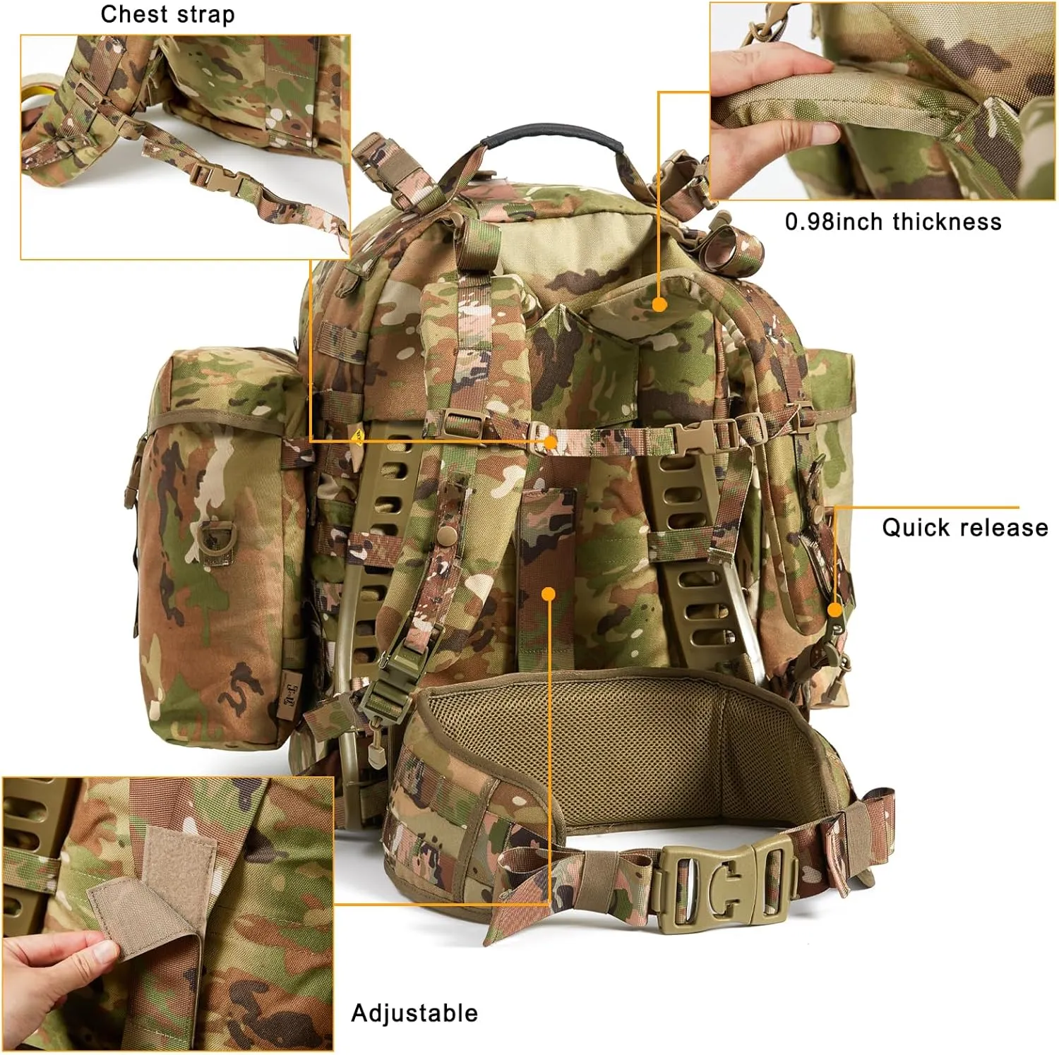 Akmax MOLLE II Medium Rucksack Military Tactical Backpack with Detachable Side Pouches & Upgraded Frame for Enhanced Comfort
