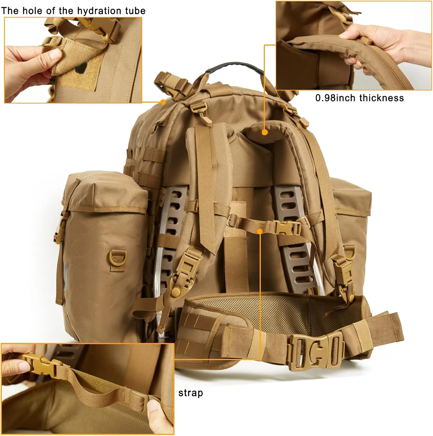 Akmax MOLLE II Medium Rucksack Military Tactical Backpack with Detachable Side Pouches & Upgraded Frame for Enhanced Comfort