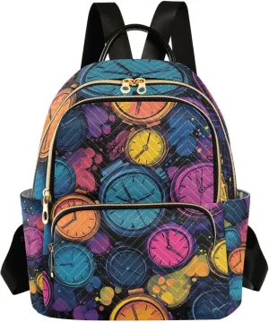 Alarm Clock Colorful Paint Mini Backpack Purse for Women Shoulder Bag Fashion Daypack Ladies Handbag Lightweight Travel Bag Rucksack