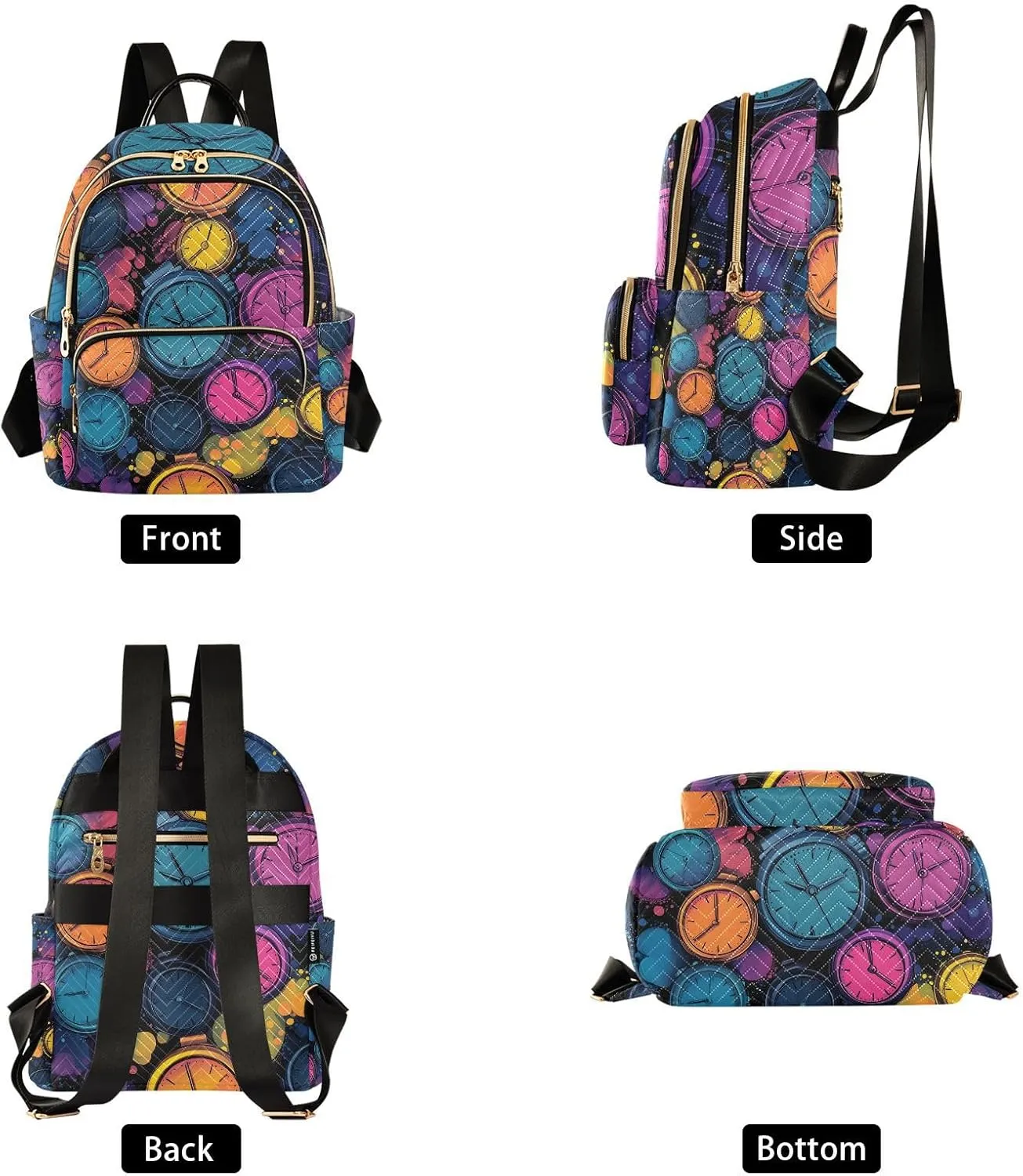 Alarm Clock Colorful Paint Mini Backpack Purse for Women Shoulder Bag Fashion Daypack Ladies Handbag Lightweight Travel Bag Rucksack