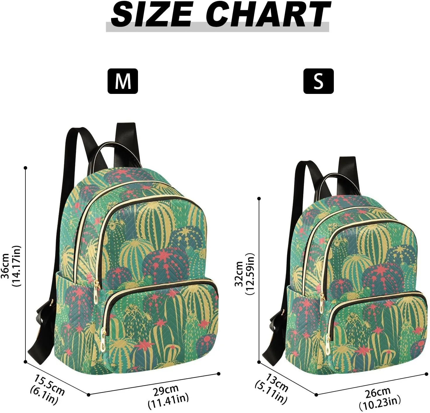 ALAZA Cacti with Flowers and Thorns in Green Casual Fashion Polyester Travel Rucksack Shoulder Bag
