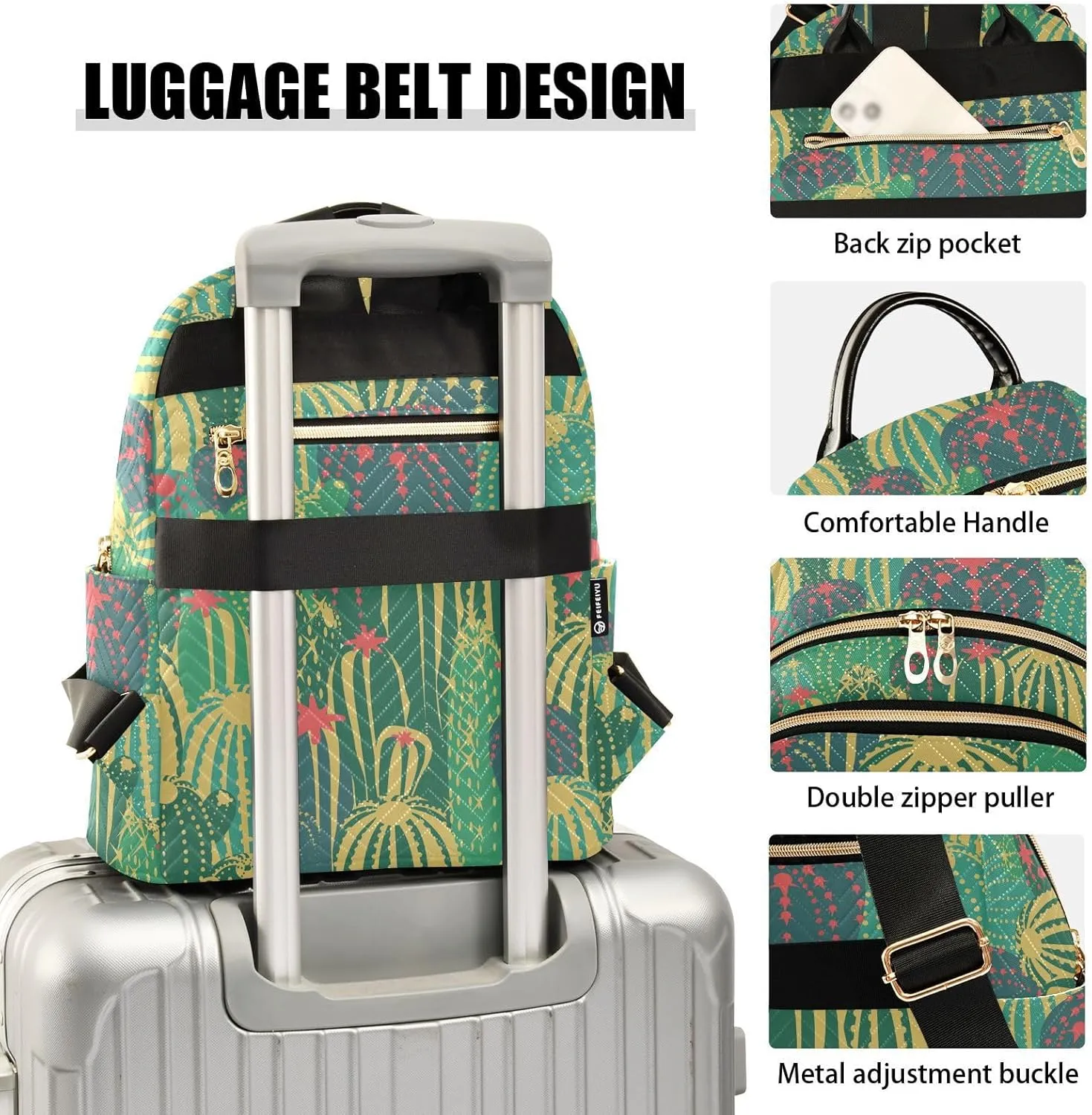 ALAZA Cacti with Flowers and Thorns in Green Casual Fashion Polyester Travel Rucksack Shoulder Bag