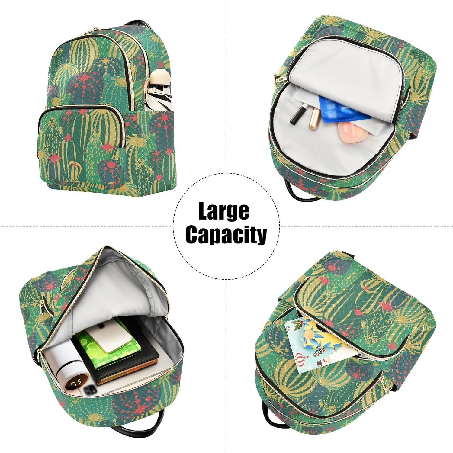ALAZA Cacti with Flowers and Thorns in Green Casual Fashion Polyester Travel Rucksack Shoulder Bag