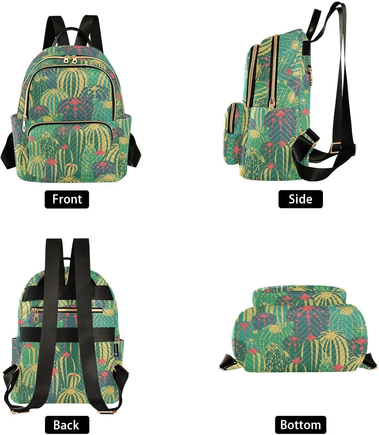ALAZA Cacti with Flowers and Thorns in Green Casual Fashion Polyester Travel Rucksack Shoulder Bag