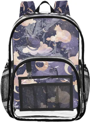 ALAZA Cat Moon Star Witchy Clear Fashion Backpack for Women Men Transparent Travel School Bag Daypack for Boys Girls
