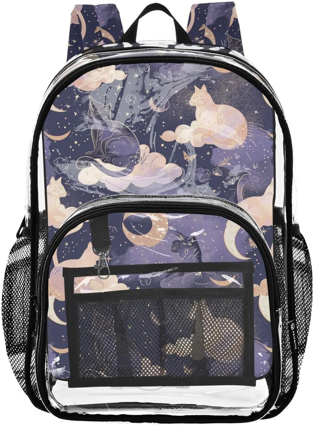 ALAZA Cat Moon Star Witchy Clear Fashion Backpack for Women Men Transparent Travel School Bag Daypack for Boys Girls