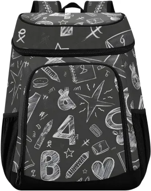 ALAZA Chalk Drawn Sketches Numbers Scribbles Cooler Backpack Insulated Leak Proof Beach Cooler Bag 30 Cans Waterproof Lightweight Soft Lunch Picnic Hiking Camping Backpack Cooler for Men Women