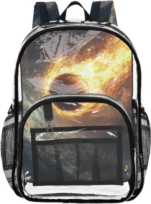 ALAZA Firing Basketball in Space Clear Fashion Backpack for Women Men Transparent Travel School Bag Daypack for Boys Girls