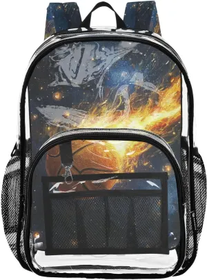 ALAZA Firing Basketball Starry Sky Clear Fashion Backpack for Women Men Transparent Travel School Bag Daypack for Boys Girls