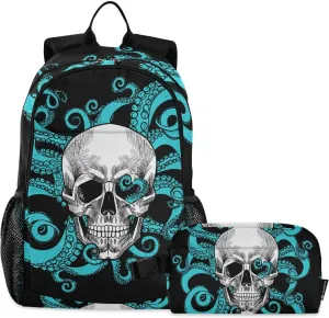 ALAZA Skull Tentacles Of Octopus Backpack and Lunch Bag Set Back Pack Bookbag Cooler Case Kits