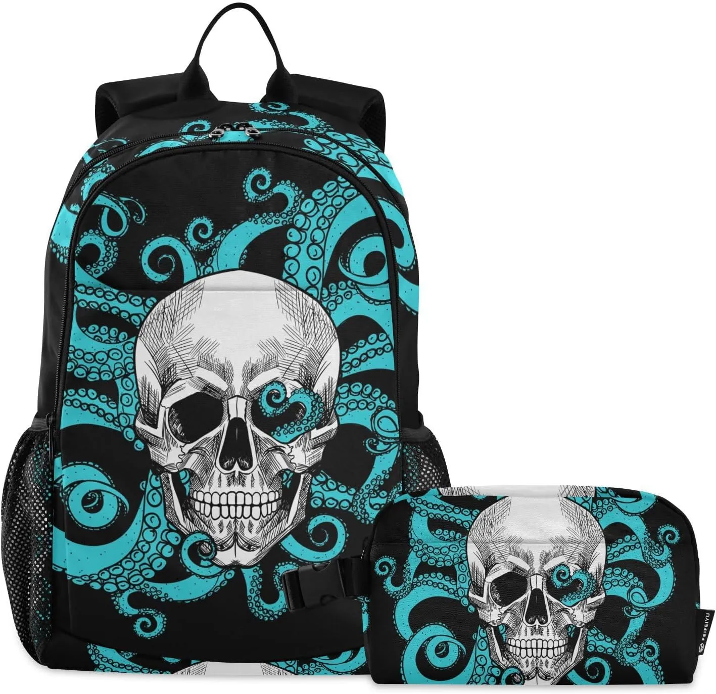 ALAZA Skull Tentacles Of Octopus Backpack and Lunch Bag Set Back Pack Bookbag Cooler Case Kits