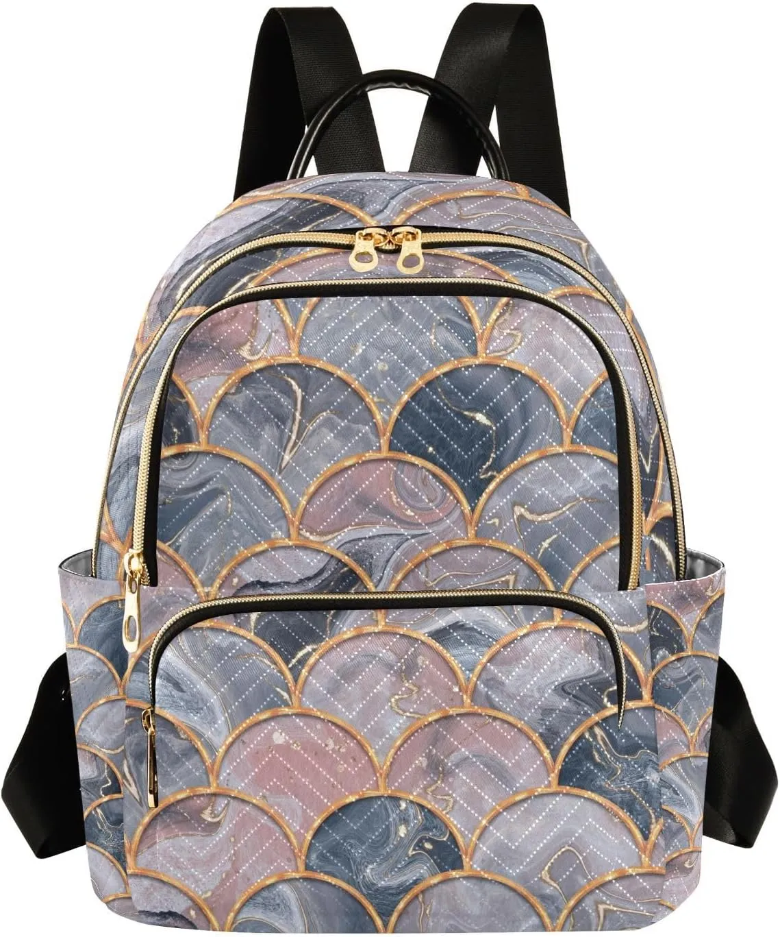 ALAZA Small Backpack Purse Gray Marble Pink Fluid Diagram Quilted Backpack for Women Girls Teen Fashion Daypack Ladies Bookbag Work Travel Daily Rucksack