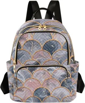 ALAZA Small Backpack Purse Gray Marble Pink Fluid Diagram Quilted Backpack for Women Girls Teen Fashion Daypack Ladies Bookbag Work Travel Daily Rucksack
