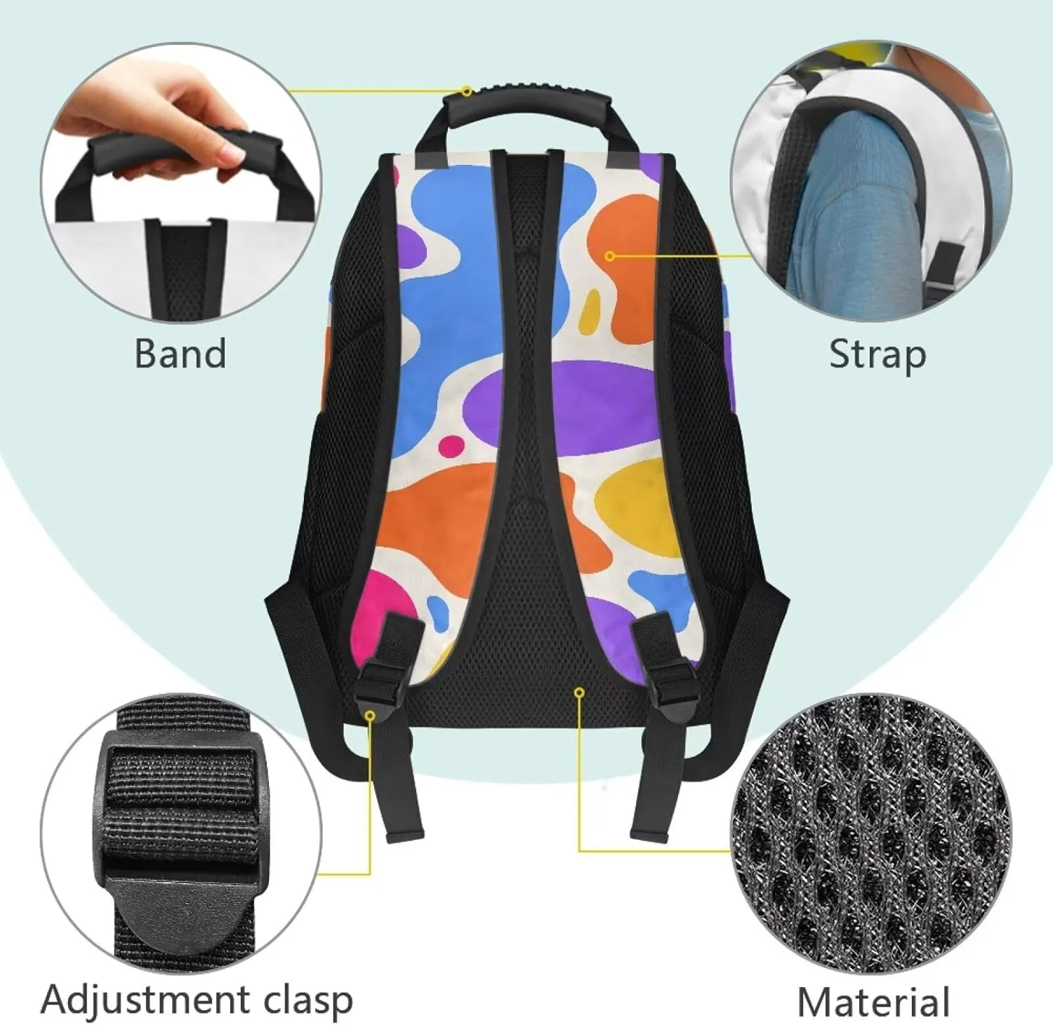 All Over Print Backpack for Women & Men - Abstract Colorful Spot Print 17 In Lightweight Laptop Backpack, Water Resistant College School Bookbag with Side Pockets, Trendy Travel Rucksack