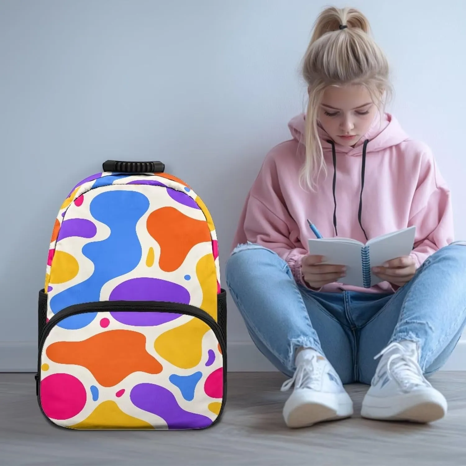 All Over Print Backpack for Women & Men - Abstract Colorful Spot Print 17 In Lightweight Laptop Backpack, Water Resistant College School Bookbag with Side Pockets, Trendy Travel Rucksack