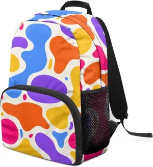 All Over Print Backpack for Women & Men - Abstract Colorful Spot Print 17 In Lightweight Laptop Backpack, Water Resistant College School Bookbag with Side Pockets, Trendy Travel Rucksack