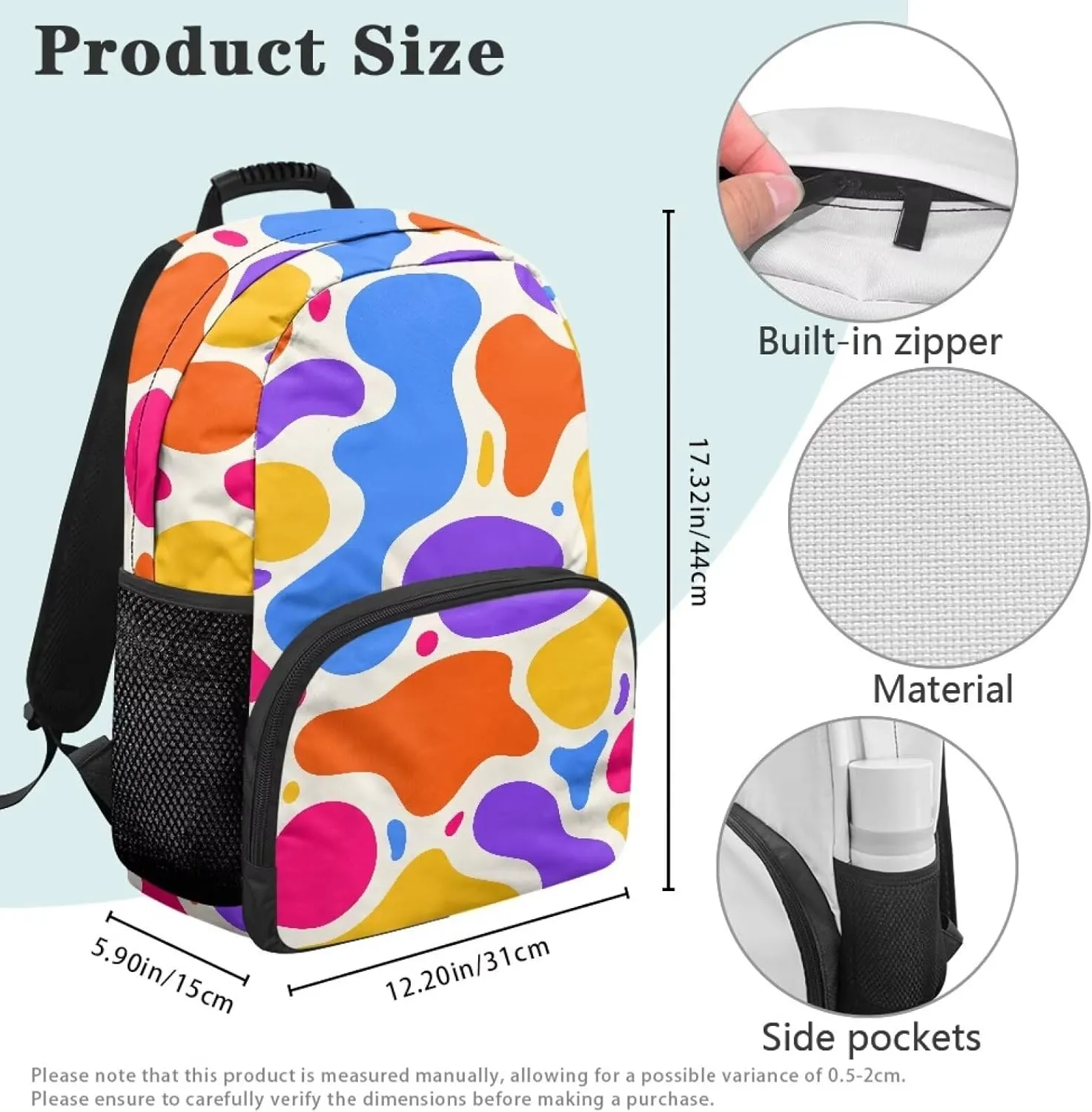 All Over Print Backpack for Women & Men - Abstract Colorful Spot Print 17 In Lightweight Laptop Backpack, Water Resistant College School Bookbag with Side Pockets, Trendy Travel Rucksack