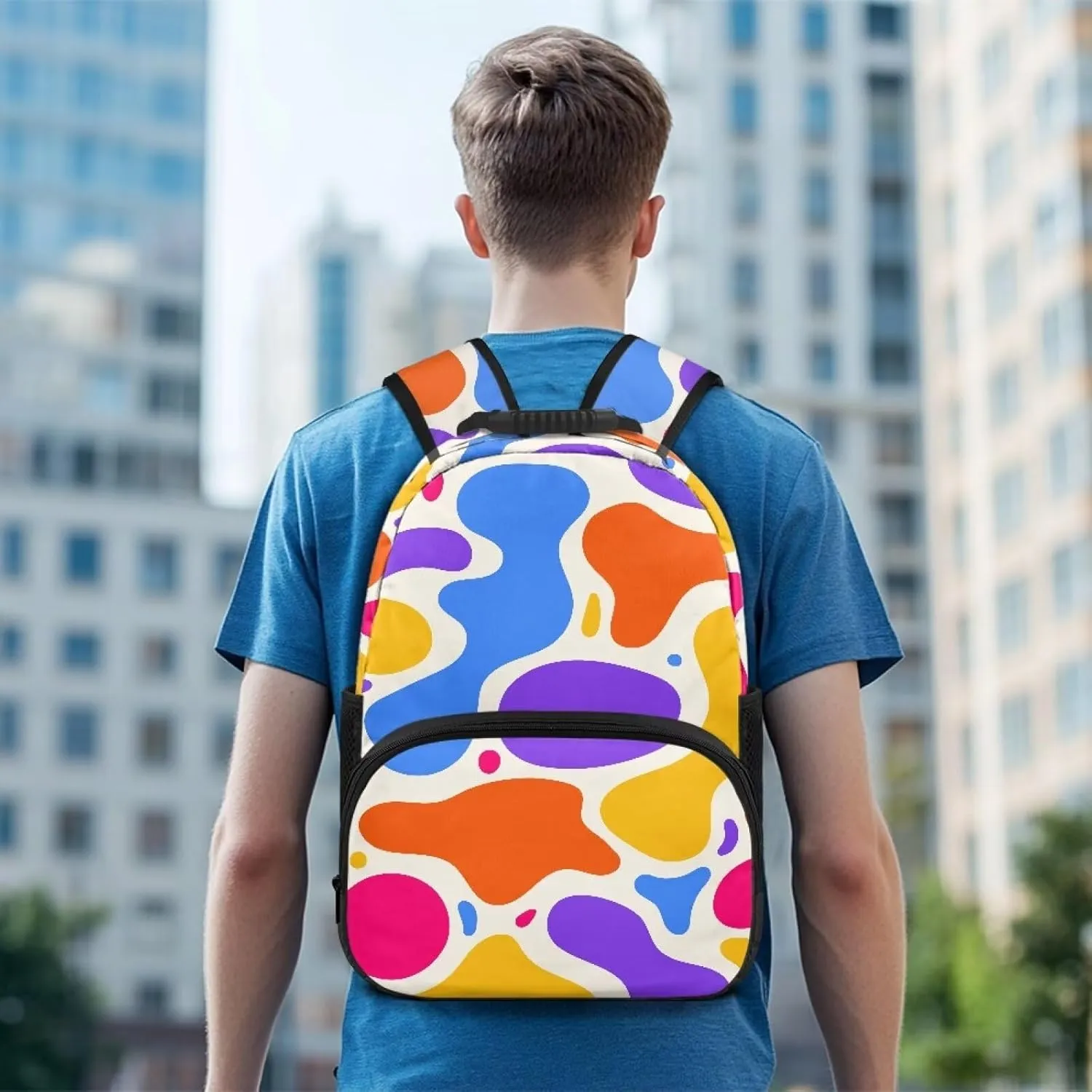 All Over Print Backpack for Women & Men - Abstract Colorful Spot Print 17 In Lightweight Laptop Backpack, Water Resistant College School Bookbag with Side Pockets, Trendy Travel Rucksack