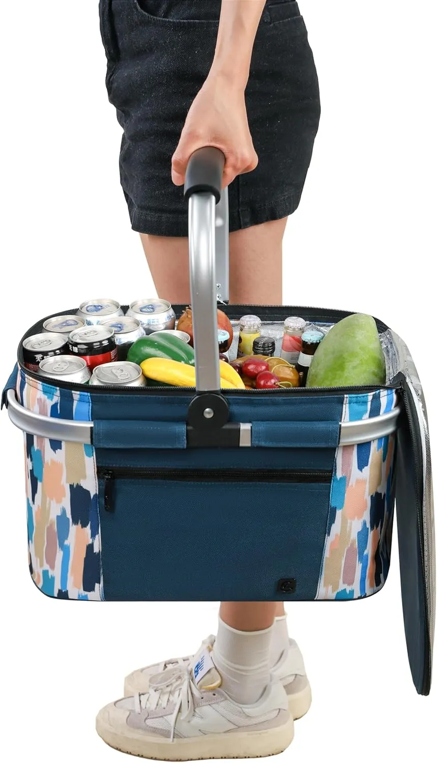 ALLCAMP Insulated Cooler Bag Portable Collapsible Picnic Basket Cooler with Sewn in Frame (Medium Graffiti Pattern)