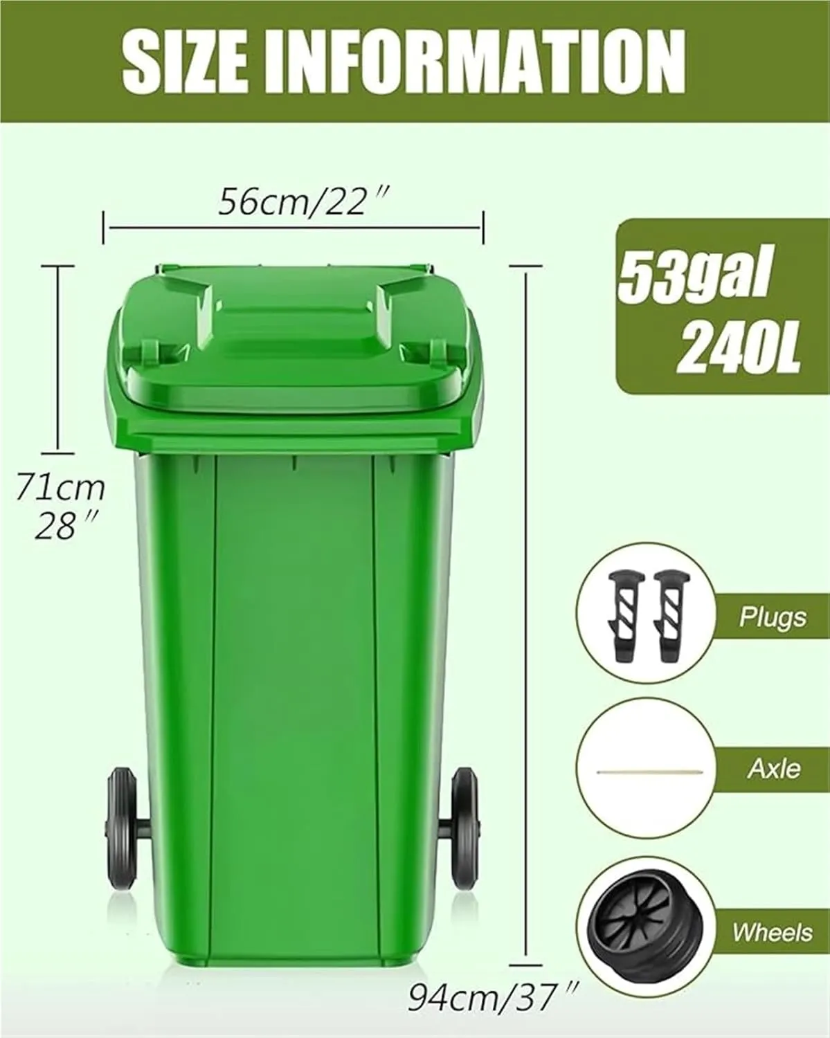 AMAZWI Outdoor Garbage Can Wheeled Trash Can with Lid,100-Pcs Garbage Bag,Large Garage Trash Can(Yellow,240L)