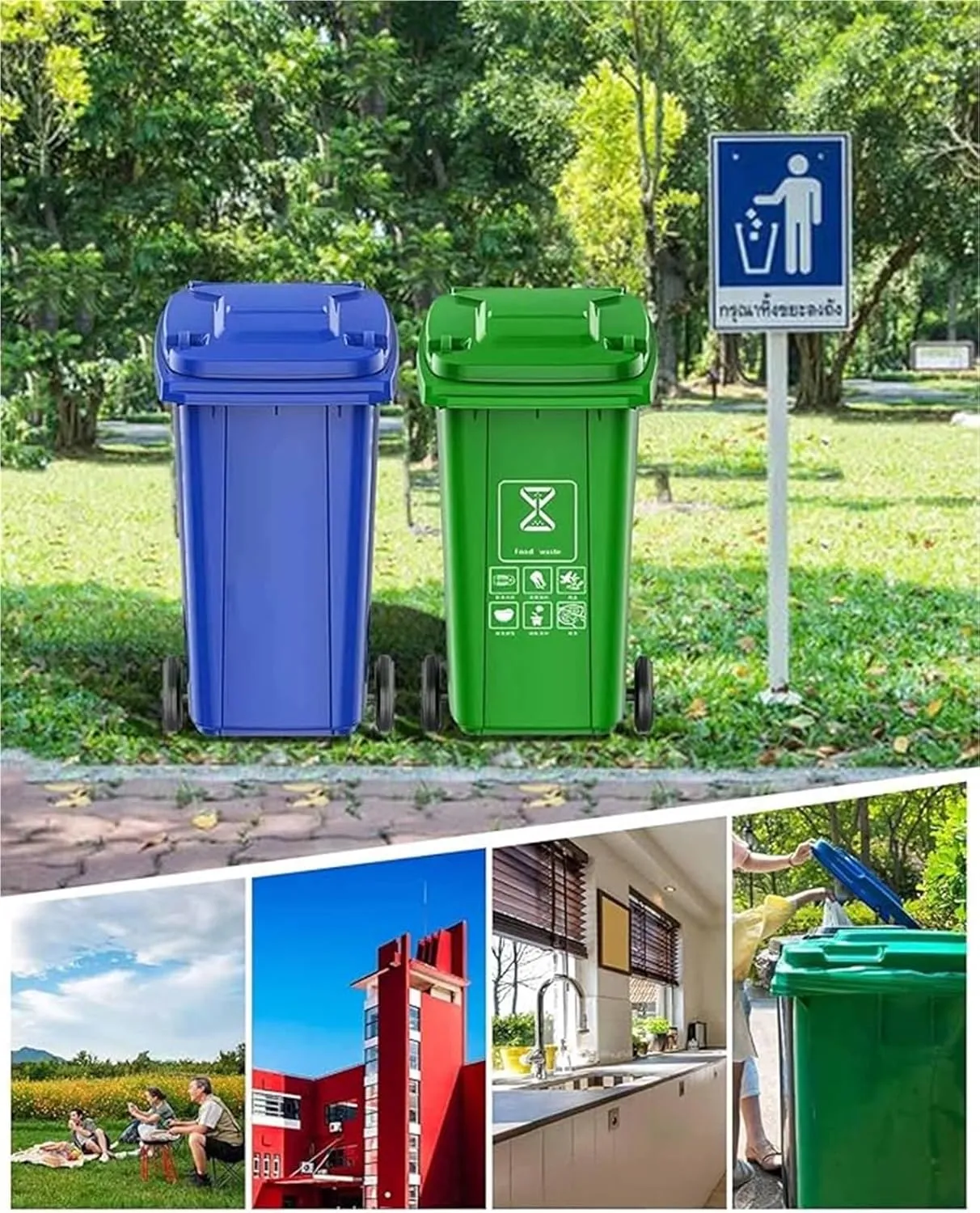 AMAZWI Outdoor Garbage Can Wheeled Trash Can with Lid,100-Pcs Garbage Bag,Large Garage Trash Can(Yellow,240L)