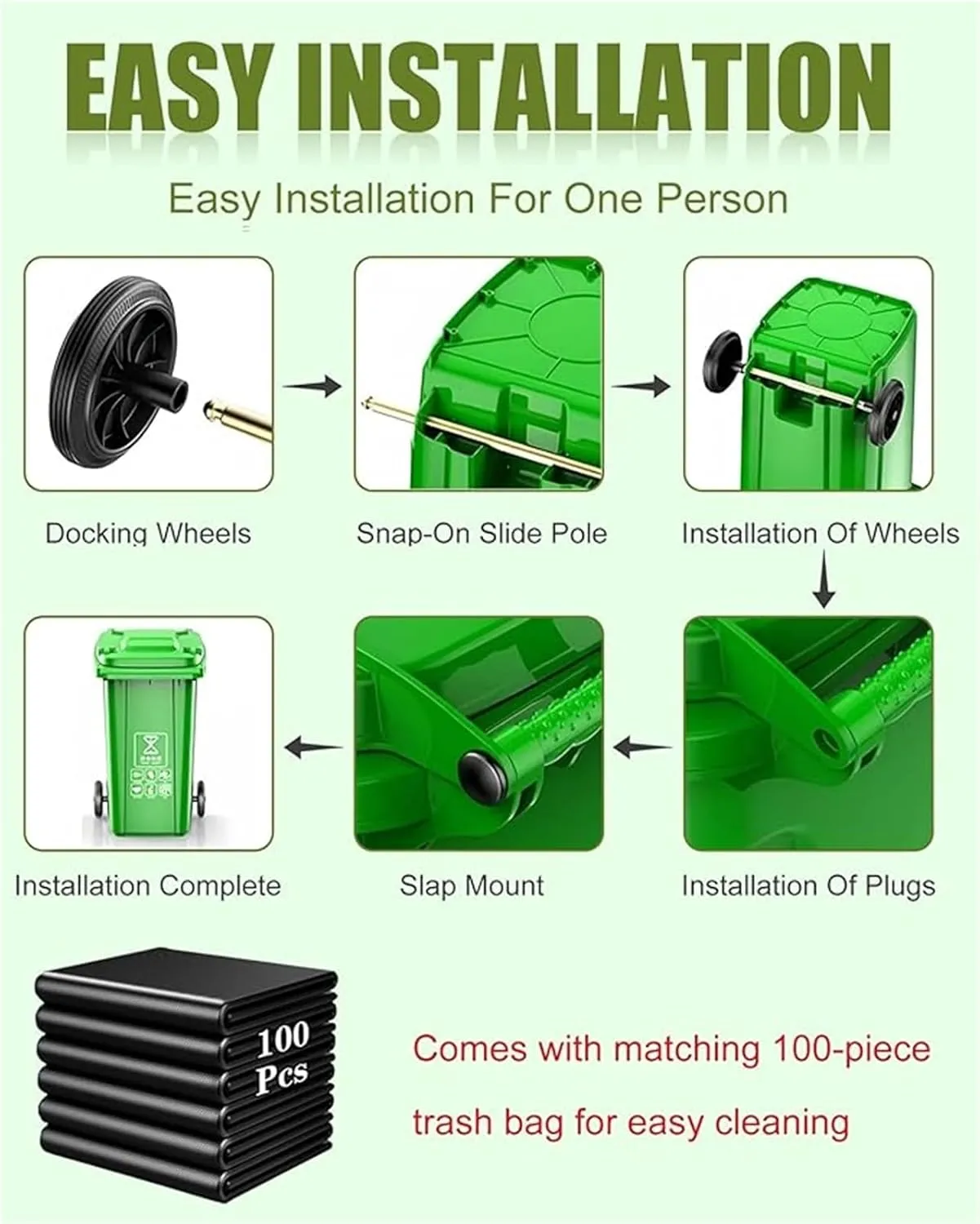 AMAZWI Outdoor Garbage Can Wheeled Trash Can with Lid,100-Pcs Garbage Bag,Large Garage Trash Can(Yellow,240L)