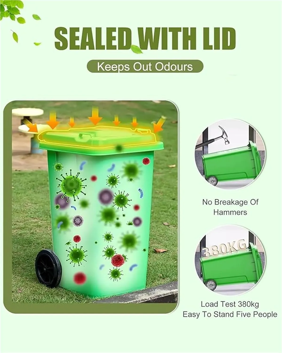 AMAZWI Outdoor Garbage Can Wheeled Trash Can with Lid,100-Pcs Garbage Bag,Large Garage Trash Can(Yellow,240L)