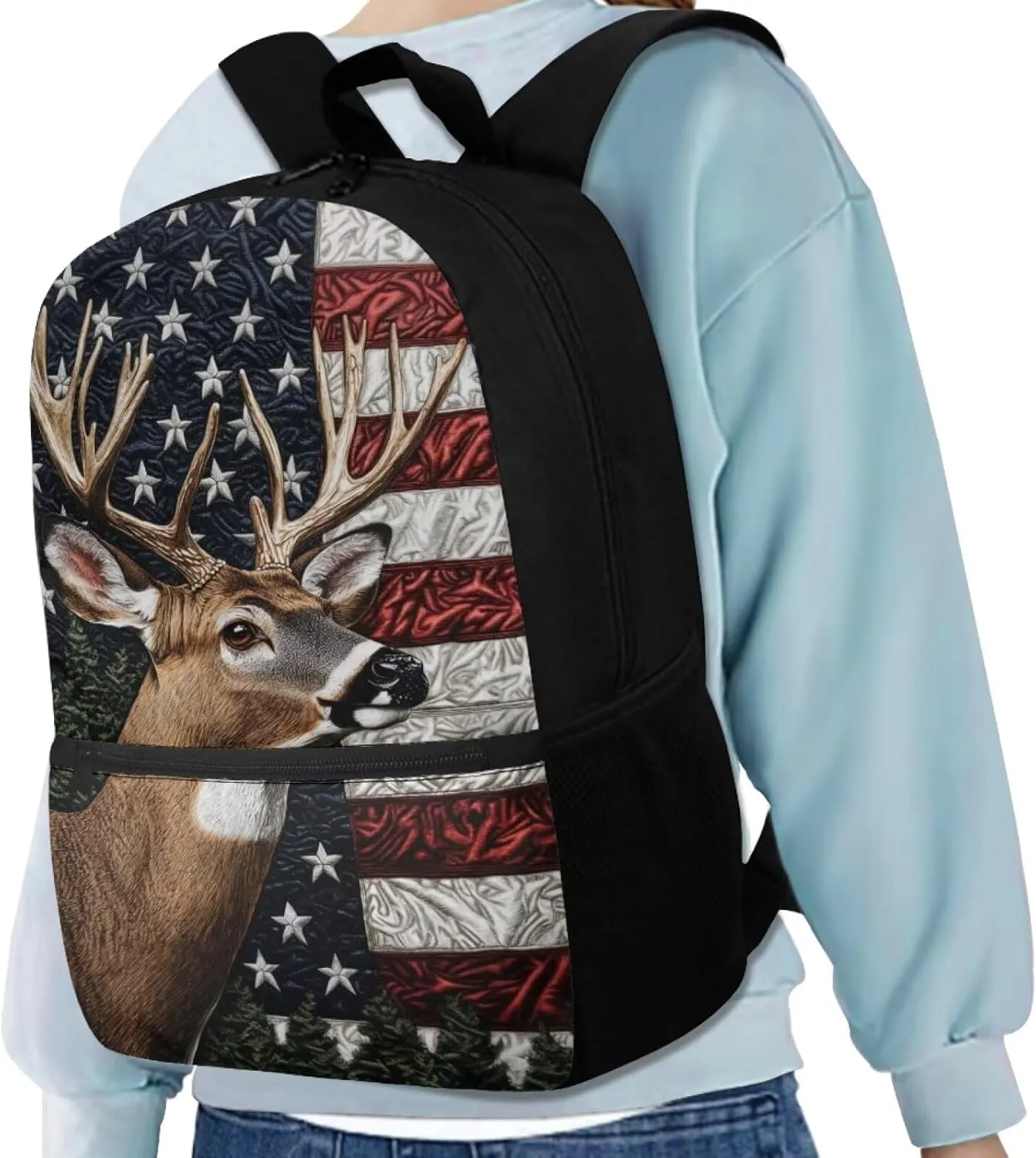 American Flag Backpack for Boys 2Nd Grade 3Rd Grade 4Th Grade Elk Book Bag Girls Preschool Primary Kindergarten School Bag with Side Pockets Daycare Satchel Bag