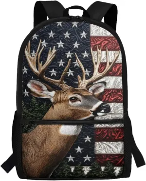 American Flag Backpack for Boys 2Nd Grade 3Rd Grade 4Th Grade Elk Book Bag Girls Preschool Primary Kindergarten School Bag with Side Pockets Daycare Satchel Bag
