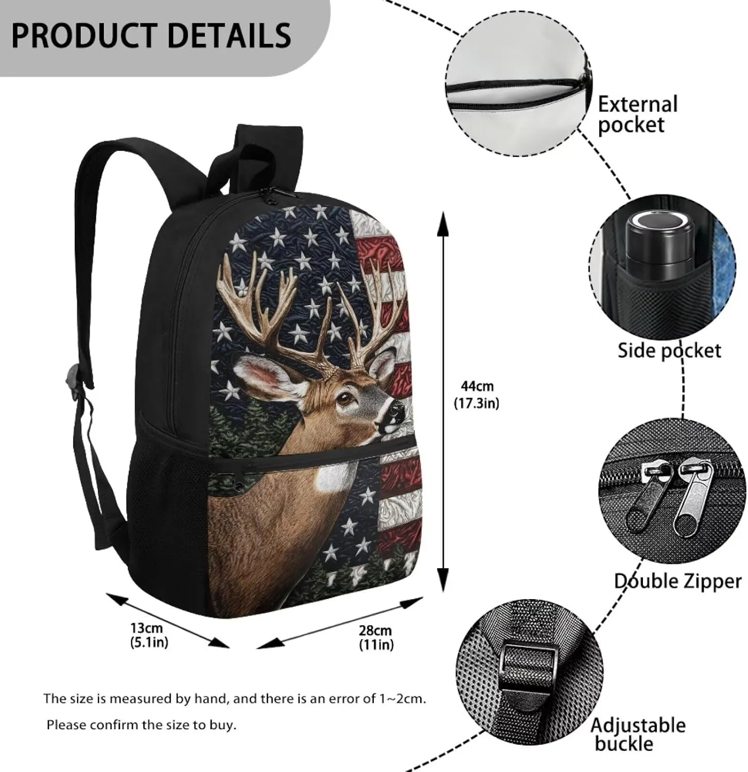 American Flag Backpack for Boys 2Nd Grade 3Rd Grade 4Th Grade Elk Book Bag Girls Preschool Primary Kindergarten School Bag with Side Pockets Daycare Satchel Bag