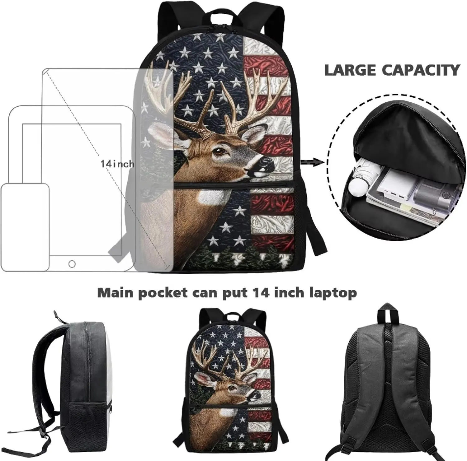 American Flag Backpack for Boys 2Nd Grade 3Rd Grade 4Th Grade Elk Book Bag Girls Preschool Primary Kindergarten School Bag with Side Pockets Daycare Satchel Bag