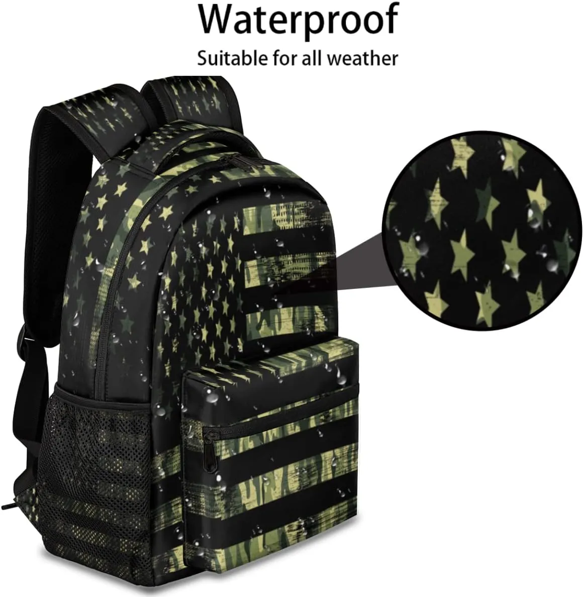 American Flag Camo Backpack for School, Green Camouflage Laptop Backpack Water Resistant College Bookbag Computer Bag Travel Hiking Camping Rucksack Daypack Shoulder Bag for Kids Teenager Boys