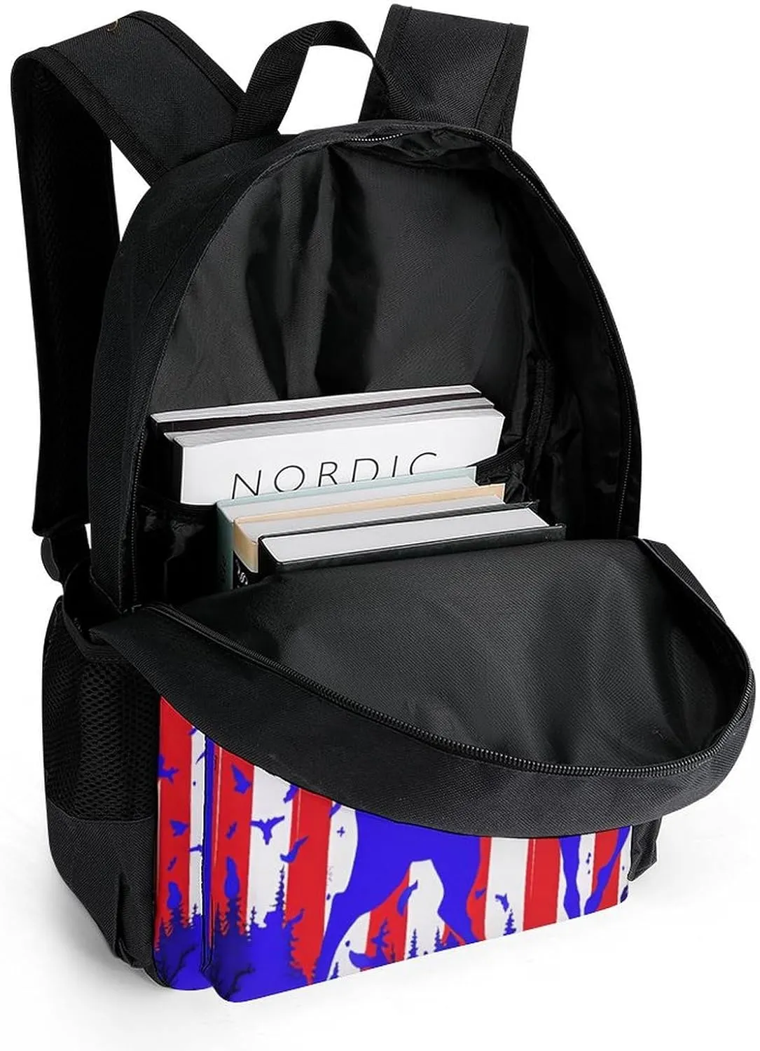 American Flag Deer Art Shoulder Book Bags Polyester Multipurpose Anti-Theft Carry On Bag Large Capacity Travel Hiking & Camping Rucksack