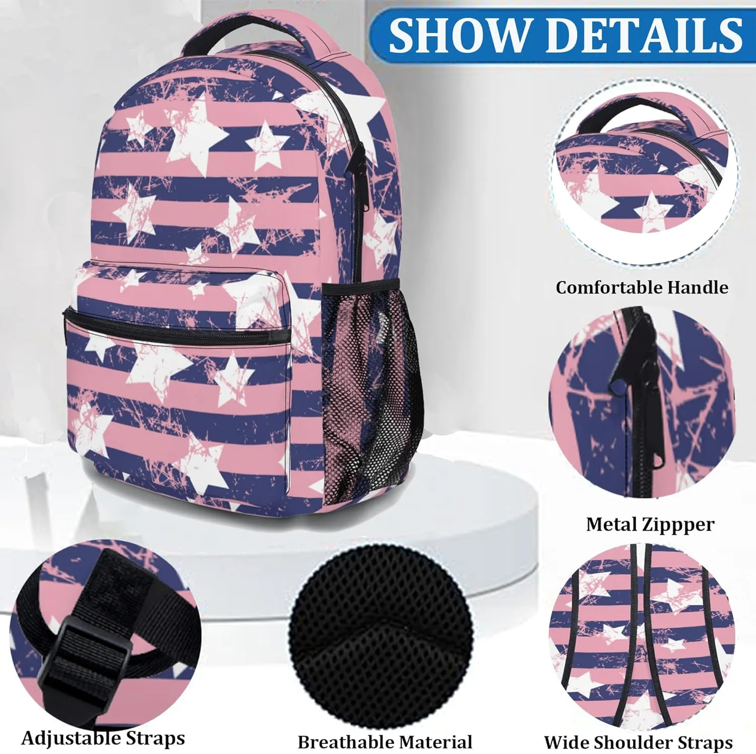 American Flag Ergonomics Backpack Star and Stripe Waterproof Travel Bags Patriotic Casual Daypacks Notebook Laptop 17 Inch