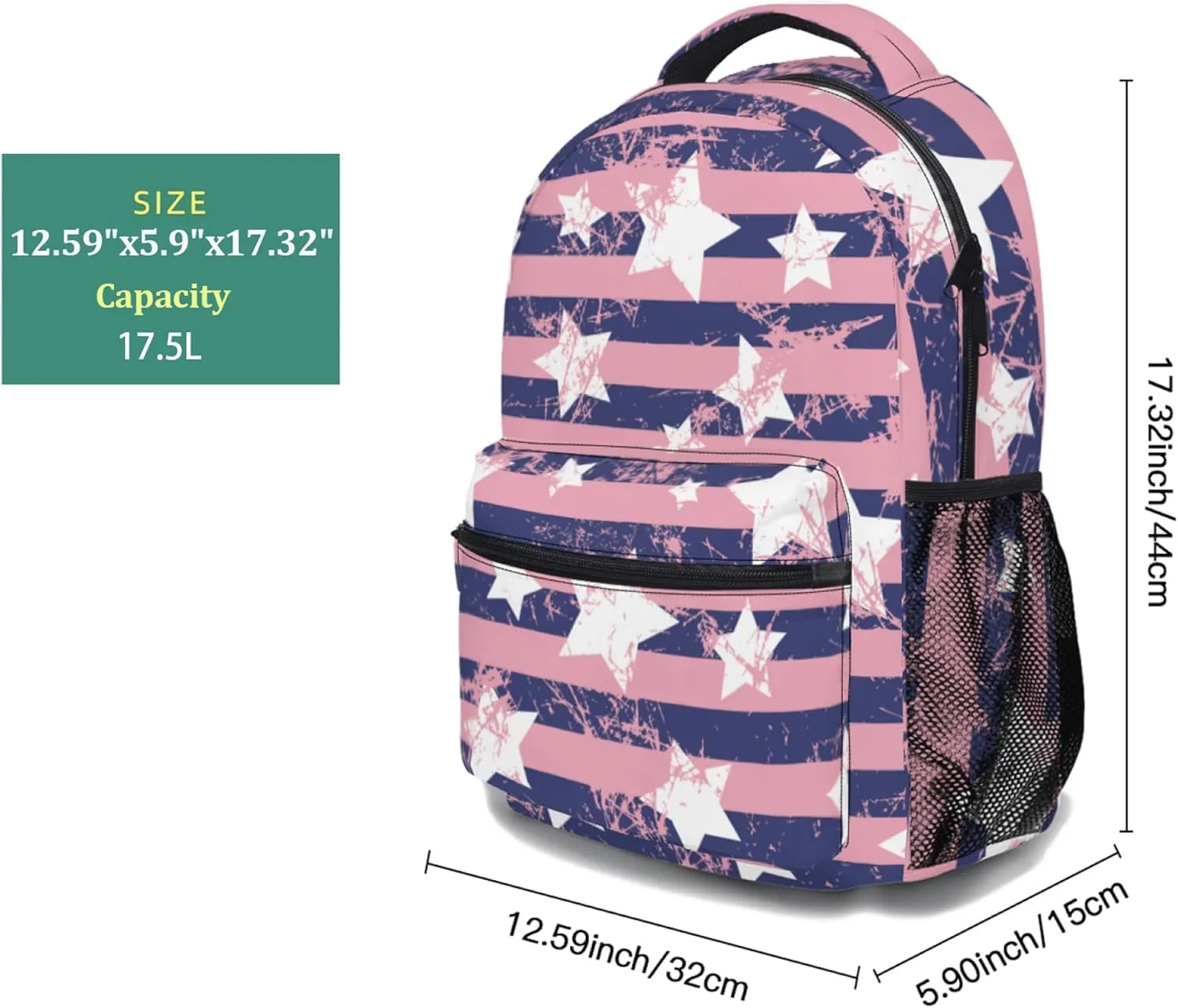 American Flag Ergonomics Backpack Star and Stripe Waterproof Travel Bags Patriotic Casual Daypacks Notebook Laptop 17 Inch