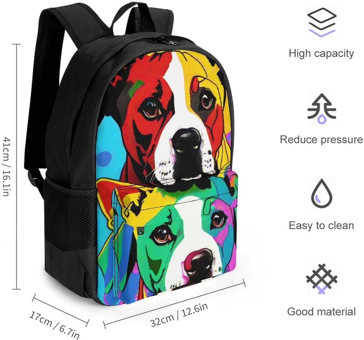 American Pit Bull Terrier Dog Art Rucksack Polyester Anti-Theft Multipurpose Carry On Bag Large Capacity Travel and Sport Backpack Rucksack With Smooth Zippers