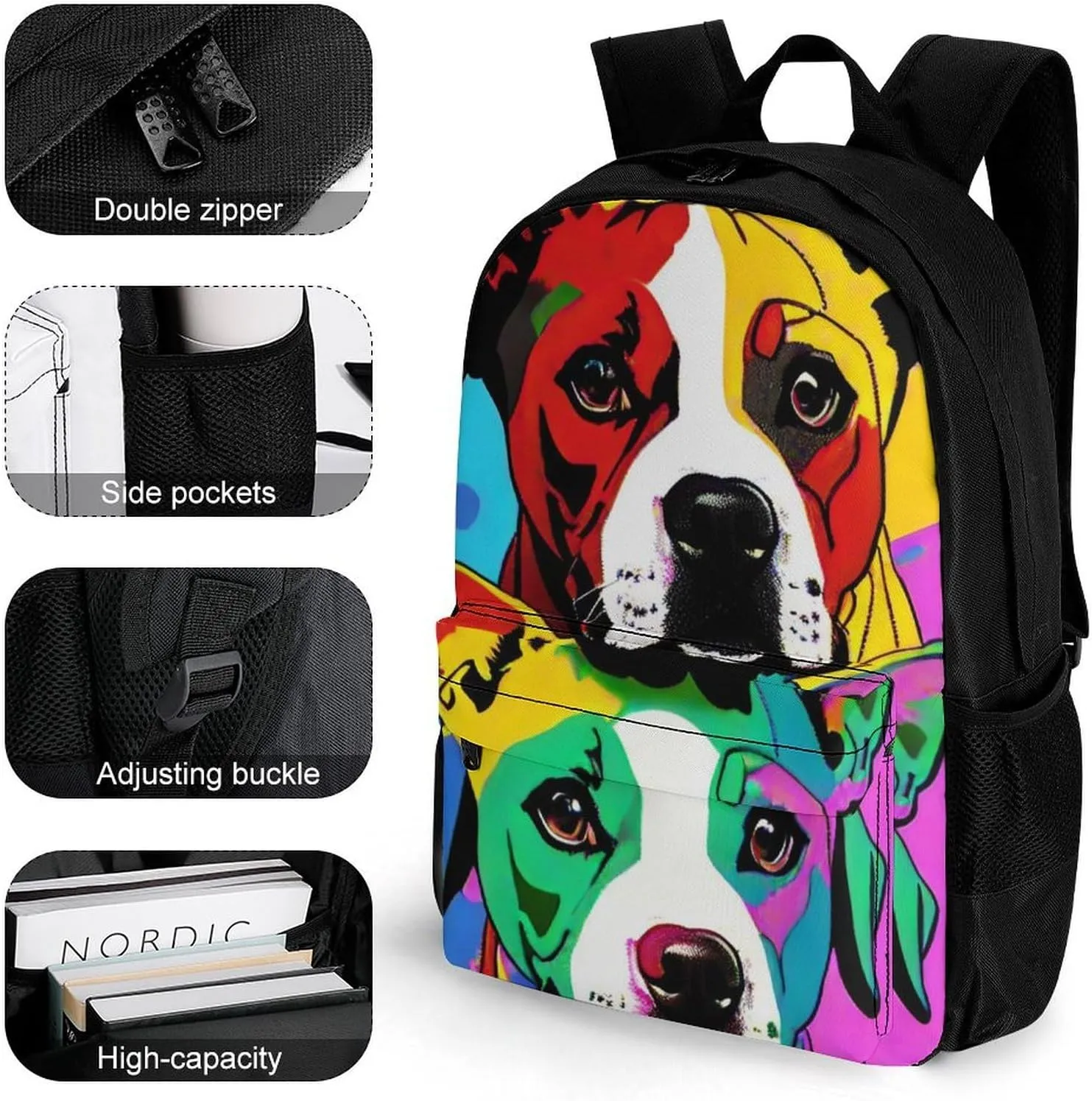 American Pit Bull Terrier Dog Art Rucksack Polyester Anti-Theft Multipurpose Carry On Bag Large Capacity Travel and Sport Backpack Rucksack With Smooth Zippers