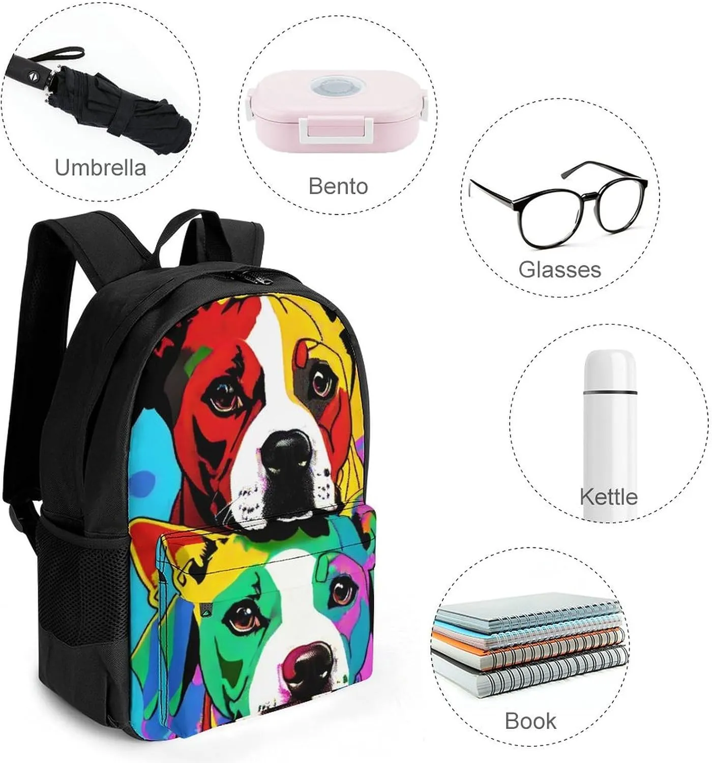 American Pit Bull Terrier Dog Art Rucksack Polyester Anti-Theft Multipurpose Carry On Bag Large Capacity Travel and Sport Backpack Rucksack With Smooth Zippers