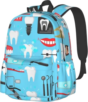 AMRANDOM Teeth Dental Seamless Pattern Blue Backpack Purse for Women Men Travel Bag Rucksack Ladies for Travel Hiking