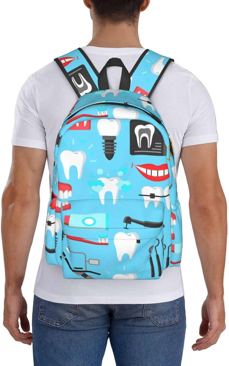 AMRANDOM Teeth Dental Seamless Pattern Blue Backpack Purse for Women Men Travel Bag Rucksack Ladies for Travel Hiking