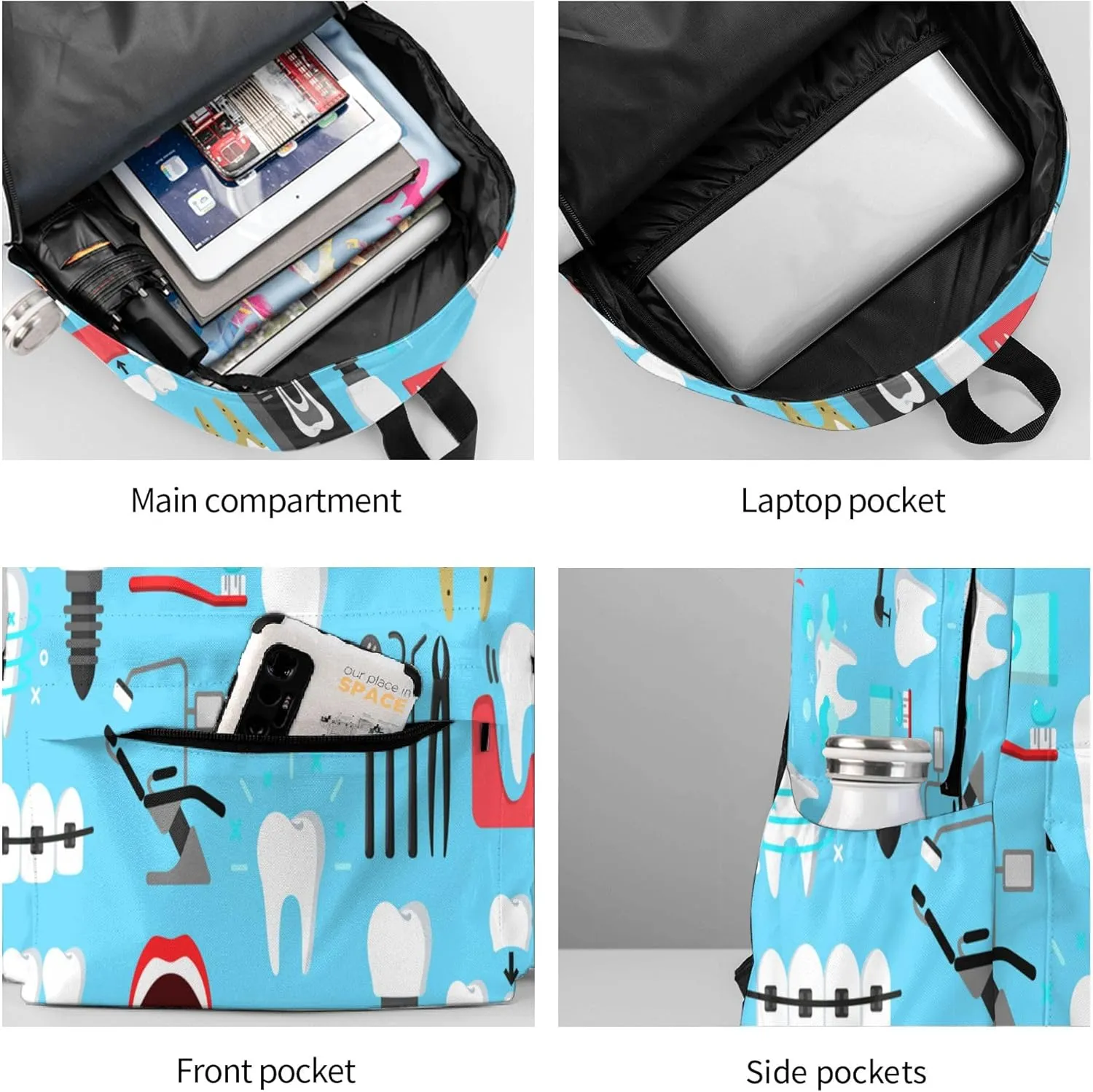 AMRANDOM Teeth Dental Seamless Pattern Blue Backpack Purse for Women Men Travel Bag Rucksack Ladies for Travel Hiking