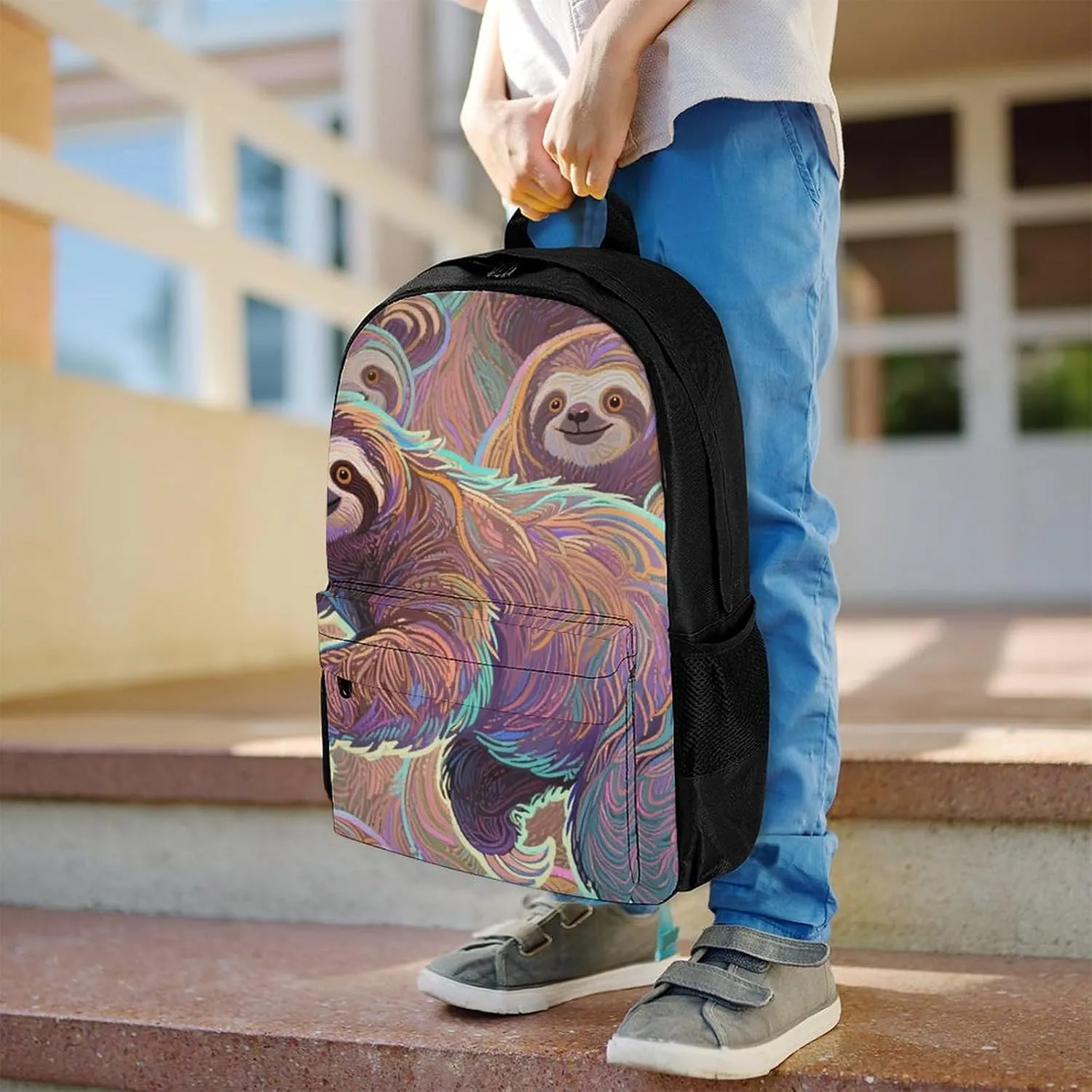 Animals Sloth Art Shoulder Book Bags Polyester Multipurpose Anti-Theft Carry On Bag Large Capacity Travel Hiking & Camping Rucksack